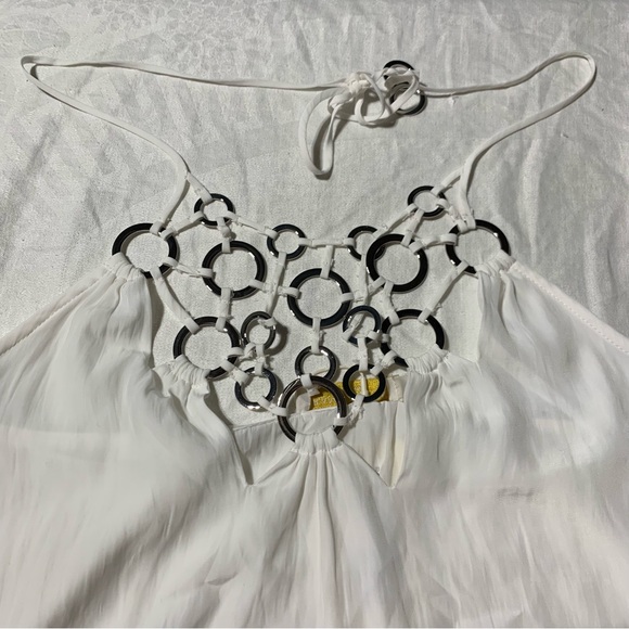 NWT Ramy Brook Women's Meg Halter Top, Small, Ivory, Adjustable, Silver Rings - Picture 5 of 9